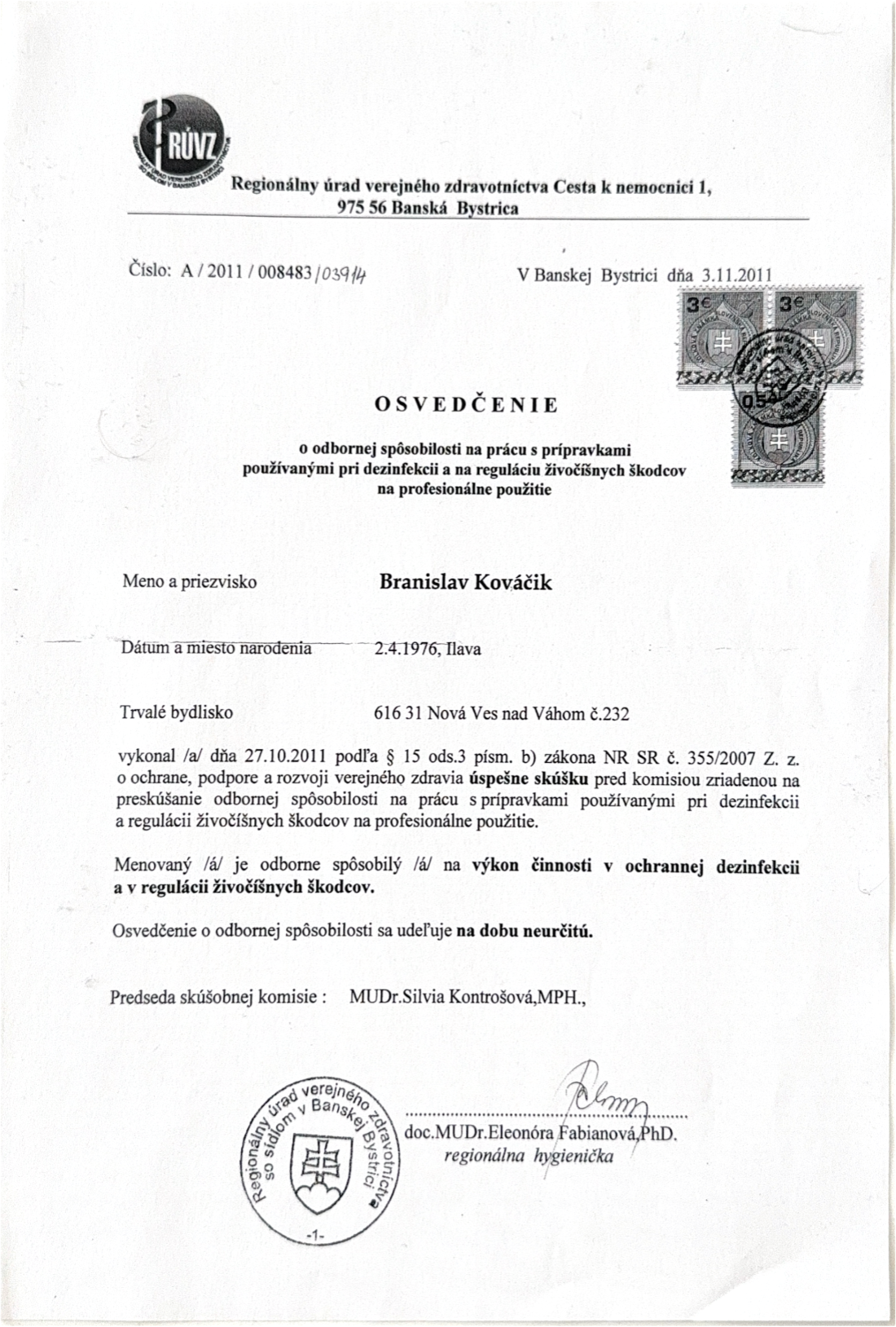 Osvedčenie RÚVZ